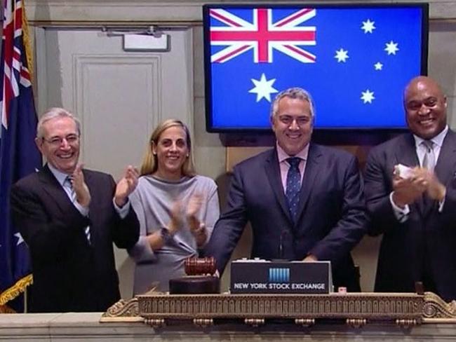 Federal treasurer Joe Hockey opening the New York Stock Exchange this week / Picture: Supplied