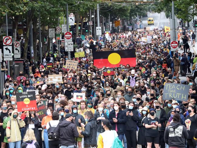 An Invasion Day Rally through the streets of Melbourne. Picture: Alex Coppel