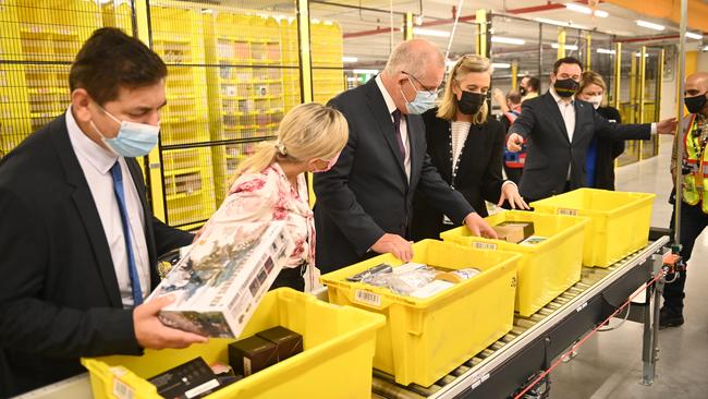 Amazon has opened its first robotics fulfillment centre in Australia with Prime Minister Scott Morrison in attendance. Picture: Jeremy Piper/NCA NewsWire