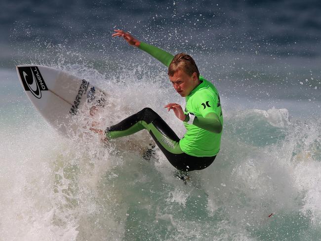 Final day of the junior grommet surfing event at Whale Beach hosted by Barton Lynch. Ryan Donohoe in action during the U14 boys qualifying finals. Picture: Toby Zerna