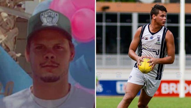 Left: Michael Tilmouth-Turner in 2022. Right: Michael Tilmouth-Turner in 2016, playing for the Palmerston Magpies. Pictures: Facebook/AFLNT