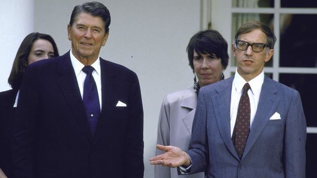 Nicholas Daniloff with his family and President Ronald Reagan after his release from Russia in Washington in 1986. Picture: Cynthia Johnson/Getty Images