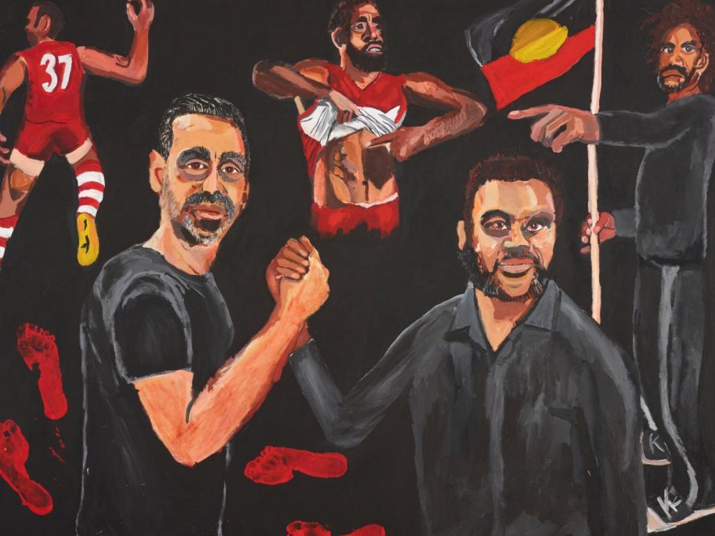 Stand Strong for Who You Are, a portrait of Adam Goodes by Vincent Namatjira.