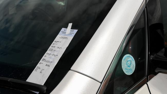 Jacinta Costello’s parking permit was on the side window of her car, rather than on her windscreen. Picture: Penny Stephens