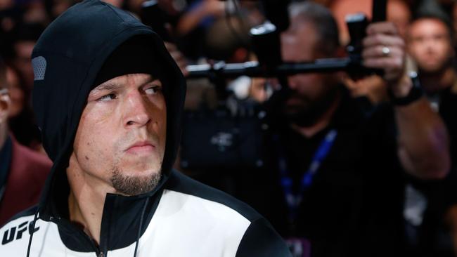Nate Diaz walks to the Octagon before his welterweight rematch against Conor McGregor.