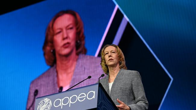 Woodside Energy managing director Meg O’Neill and APPEA chair Meg O'Neill at the conference on Tuesday. Picture: Naomi Jellicoe