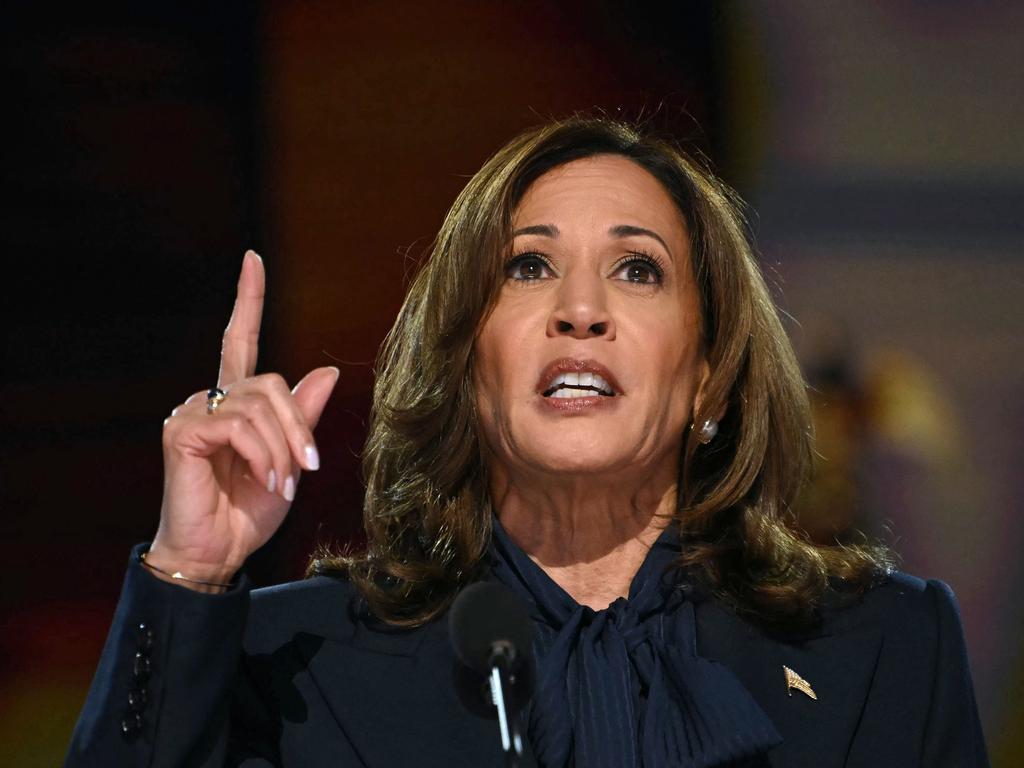 Democratic strategist James Carville has cautioned Democrats against falling into a false sense of security. Pictured is Kamala Harris at the DNC. Picture: AFP