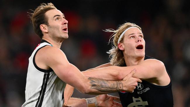 Tom De Koning is poised to remain at Carlton. Picture: Morgan Hancock/AFL Photos via Getty Images.