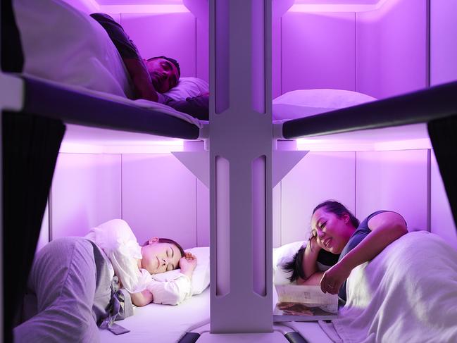 Embargoed until 3am on Wednesday June 29, 2022.These are images of Air New Zealand's new skynest feature that will be incorporated into the economy cabin of the airline's Boeing 787-9s. Picture: Supplied.