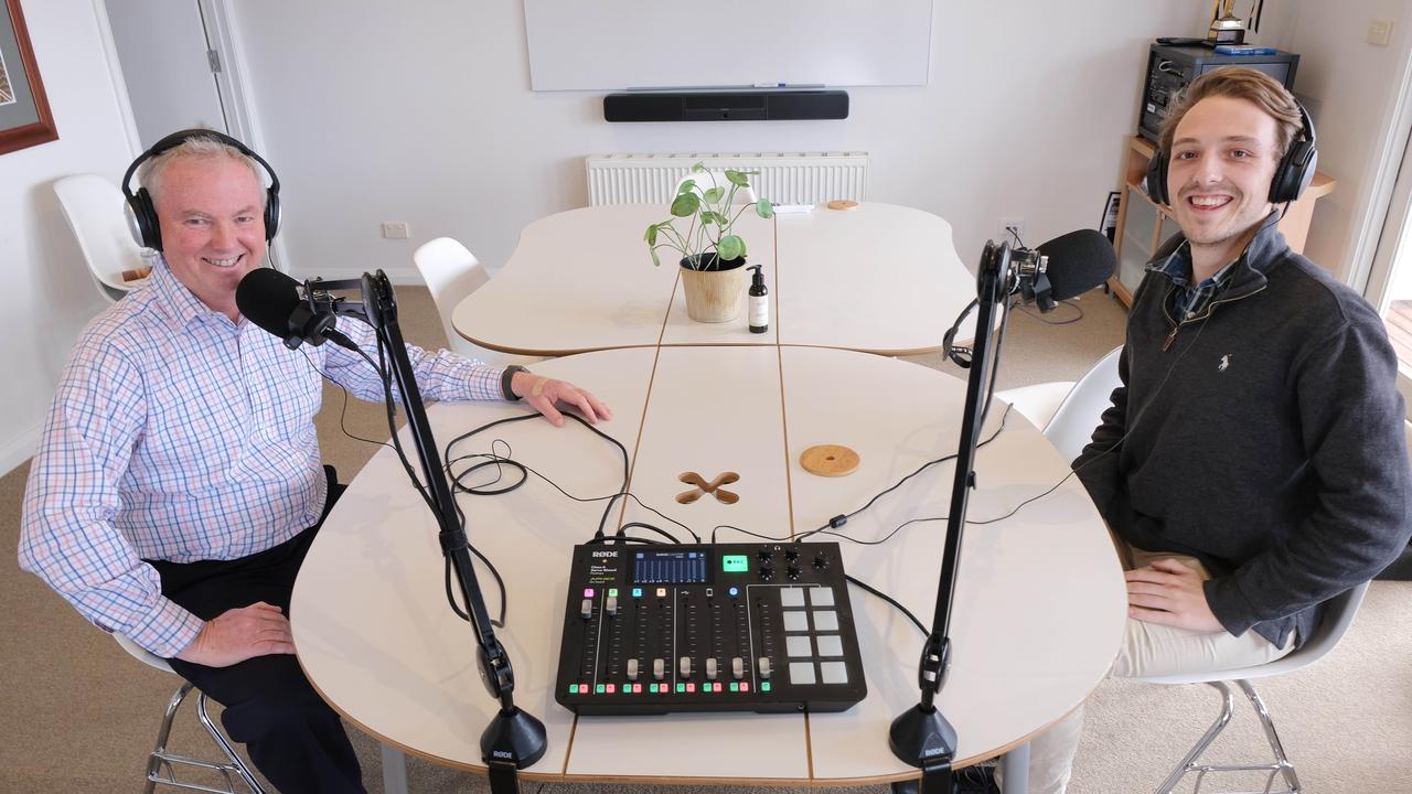 Chris Mackey and his son Rowan recording their podcast. Picture: Mark Wilson