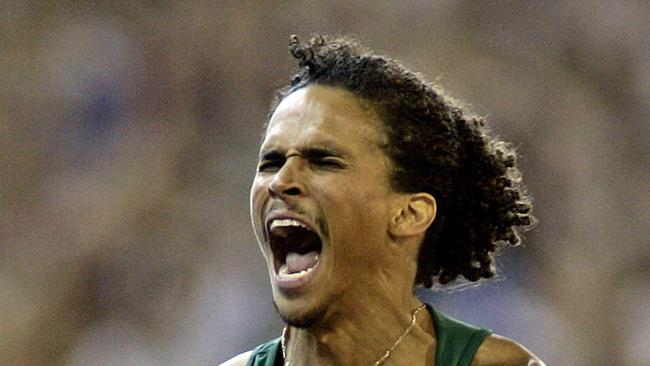 John Steffensen reacts after winning the men's 400m title at the 2006 Commonwealth Games in Melbourne.