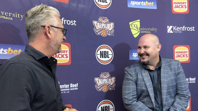 Cairns Taipans president Troy Stone and Mulgrave MP Curtis Pitt.