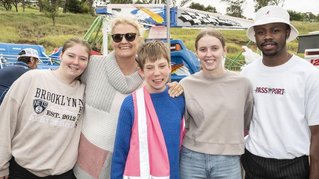 Nicole, Tammy, Kate and Emma Lonergan with Nigel Dube on day 3 of the Toowoomba Royal Show. Sunday, March 27, 2022. Picture: Nev Madsen.