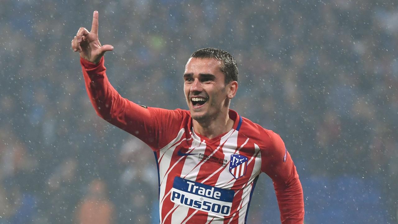 Atletico Madrid's French forward Antoine Griezmann celebrates after scoring his second goal