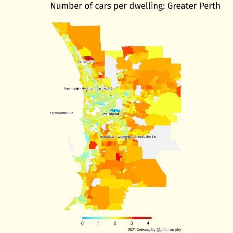 Greater Perth cars per dwelling.