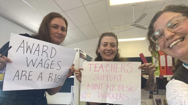 Teachers from Bellbird Park State Secondary College in Brisbane showing their support for the Mint My Desk/Millionlife staff. Picture: Instagram.