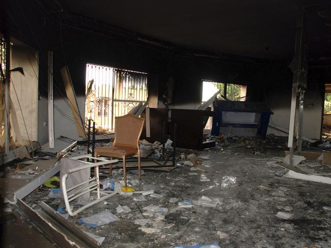 The gutted US consulate in Benghazi, Libya, after the 2012 attack. Picture: AP