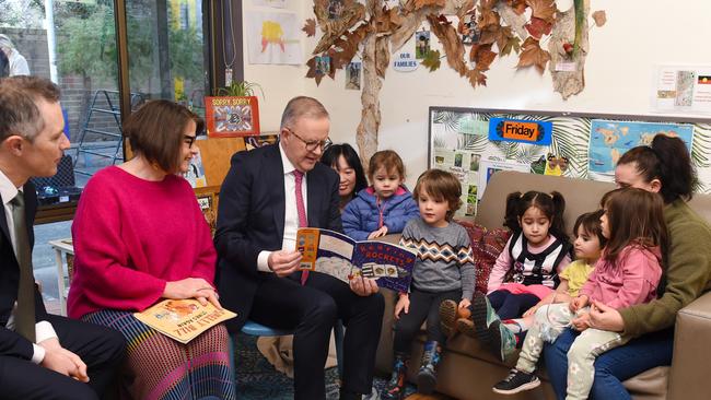 The Prime Minister visited a childcare centre on Friday to celebrate the subsidy increase. Picture: NCA NewsWire / Nicki Connolly