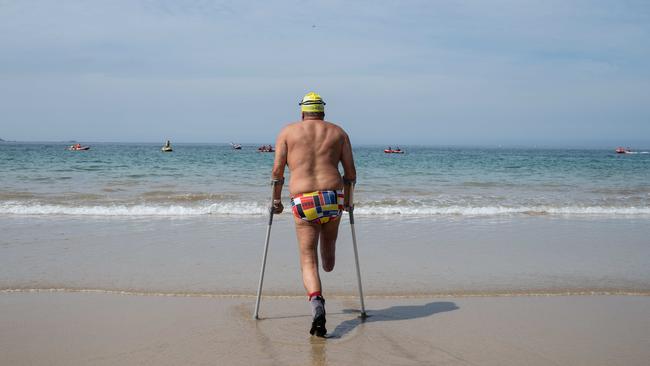 Staeven Vallak attempts his sixth Rip View swim at Point Lonsdale. Picture: Brad Fleet