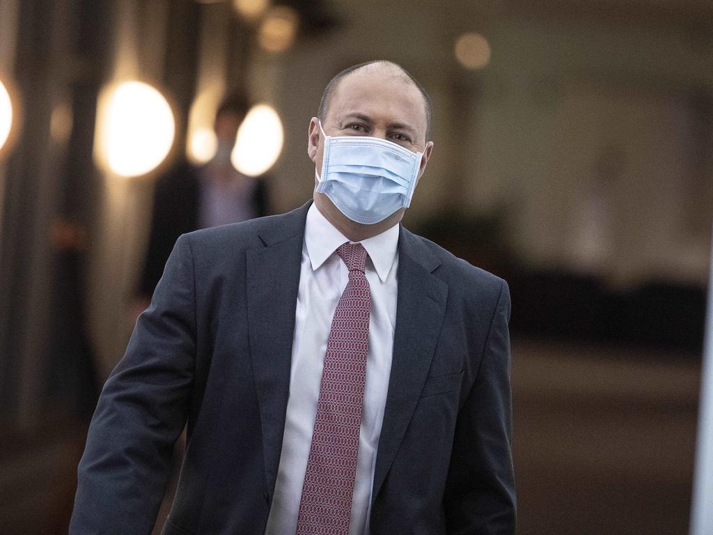 Josh Frydenberg at Parliament House in Canberra wearing a mask. Picture: Gary Ramage