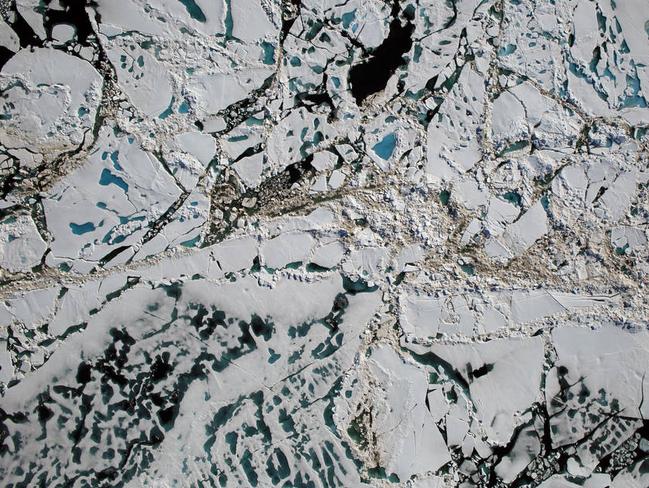 Chunks of sea ice, melt ponds and open water are all seen in this image captured at an altitude of 1500 feet by the NASA’s Digital Mapping System instrument. Picture: NASA/Goddard/Operation IceBridge