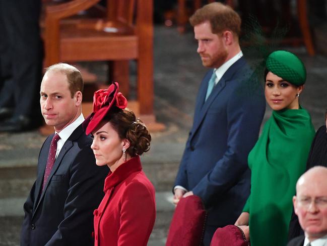 There were tense scenes between both royal couples in March, during Harry and Meghan’s final royal engagement – Commonwealth Day in London. Picture: Getty Images