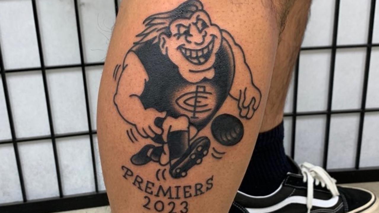 Blues fan gets tattoo of Carlton 2023 AFL premiership winners Herald Sun