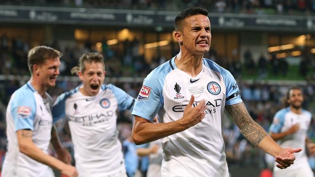 Tim Cahill’s presence in the A-League has helped boost TV ratings and attendances. Picture: Wayne Ludbey