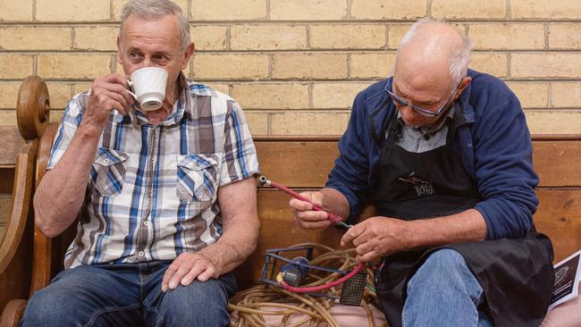 Bernie Slater with repairer Peter Morrison at Bendigo Repair Cafe. Picture: Josh Robenstone