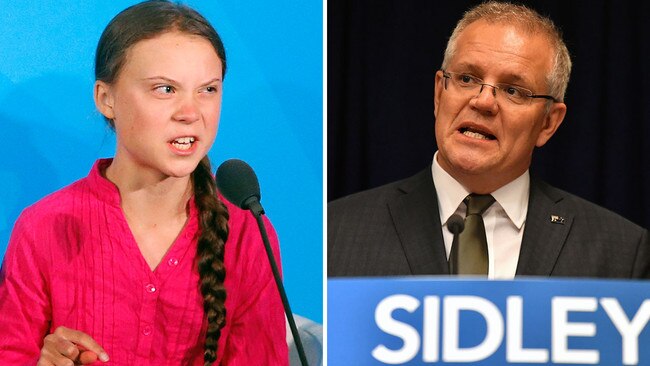 Greta Thunberg and Prime Minister Scott Morrison. Picture: AAP