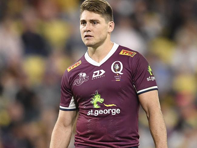 TOWNSVILLE, AUSTRALIA - MAY 29: James O'Connor of the Reds looks on during the round three Super Rugby Trans-Tasman match between the Queensland Reds and the Chiefs at Queensland Country Bank Stadium on May 29, 2021 in Townsville, Australia. (Photo by Ian Hitchcock/Getty Images)