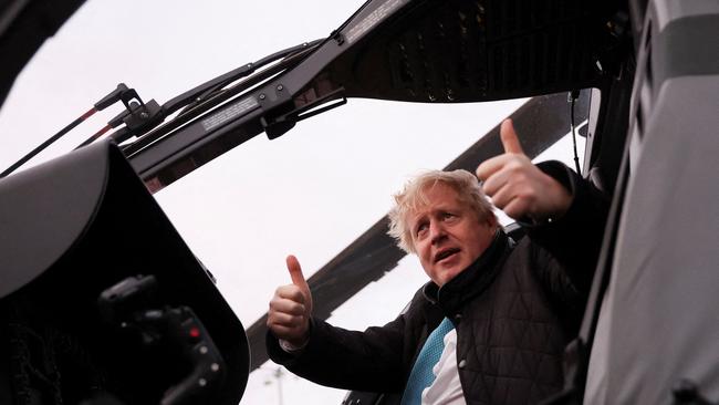 Boris Johnson during a visit to RAF Valley, the Royal Air Force station on the island of Anglesey in north Wales, on Thursday. Picture: AFP