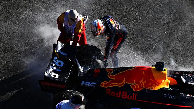 Max Verstappen was furious after his early exit from the Grand Prix. Picture: Getty