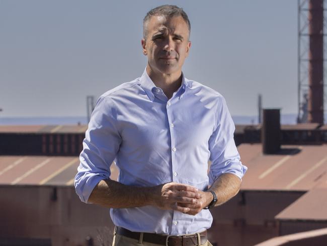 Premier Peter Malinauskas stands on Hummock Hill Lookout in Whyalla, overlooking Whyalla Steelworks . 17th February 2025 Picture: Brett Hartwig