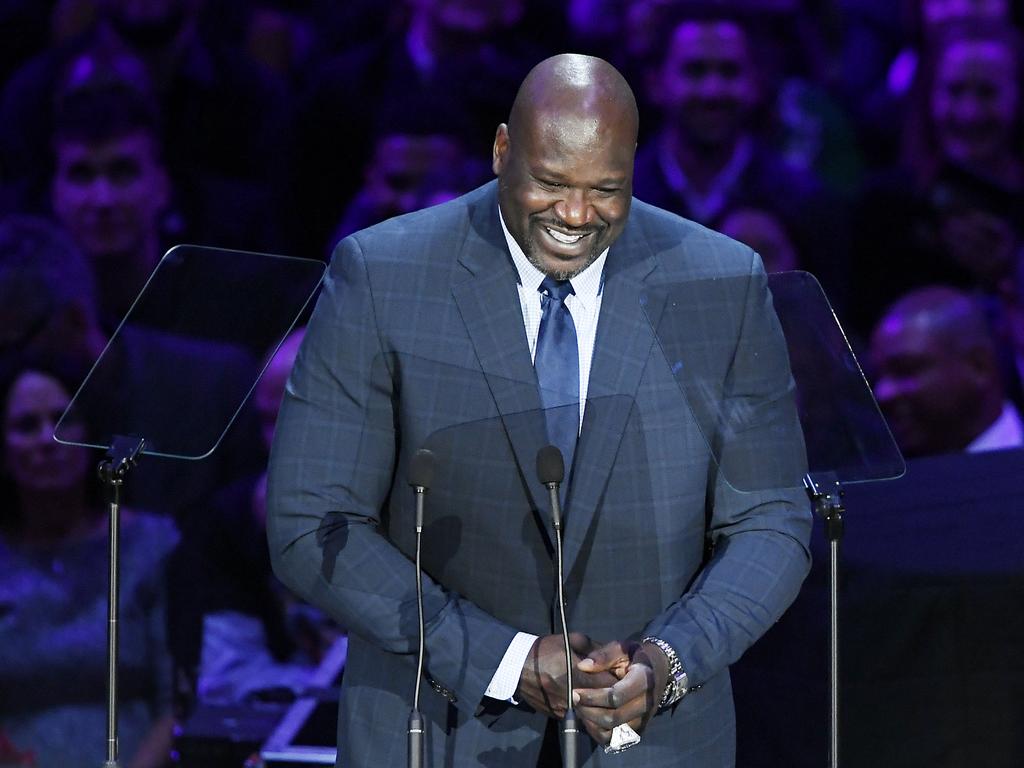 LOS ANGELES, CALIFORNIA - FEBRUARY 24: Shaquille O'Neal speaks during The Celebration of Life for Kobe &amp; Gianna Bryant at Staples Center on February 24, 2020 in Los Angeles, California. (Photo by Kevork Djansezian/Getty Images)