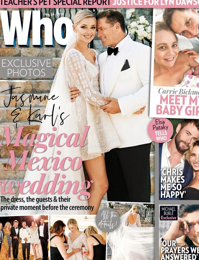 Karl and Jasmine on the cover of Who magazine. Picture: Who