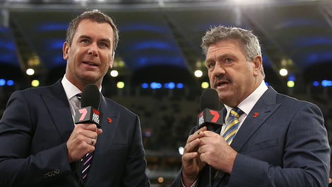 Wayne Carey and Brian Taylor. Picture: Paul Kane/Getty Images.