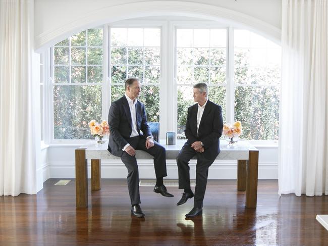 Shane Moran (left) and Marc De Stoop at the launch of the “Rose by Moran” in Wahroonga in 2019. Picture: AAP / Tim Pascoe