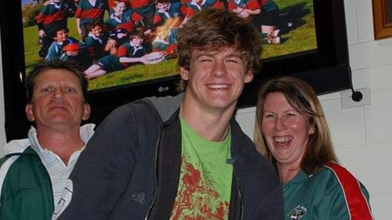 Scott Lynch (centre) took his own life one week out from his 18th birthday. He is pictured here attending an awards night at the Southern Suburbs Rugby Club. Picture: Supplied