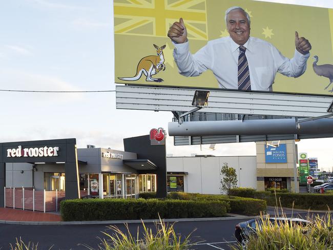 Clive Palmer billboard on the corner of Princes Hwy and Rossack Drive, Victoria. Picture: Alan Barber