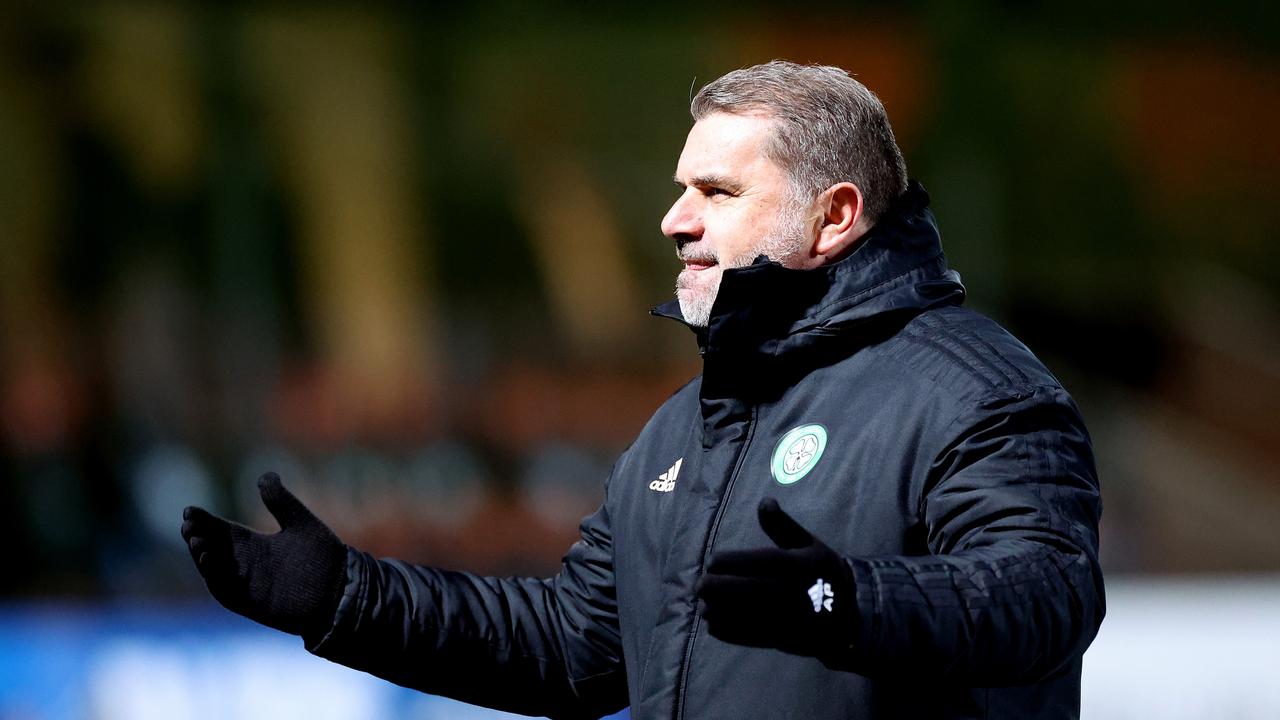 DUNDEE, SCOTLAND - MARCH 14: Ange Postecoglou, manager of Celtic, in action during the Scottish Cup Sixth Round match between Dundee United FC and Celtic FC at Tannadice Park on March 14, 2022 in Dundee, Scotland. (Photo by Ian MacNicol/Getty Images)