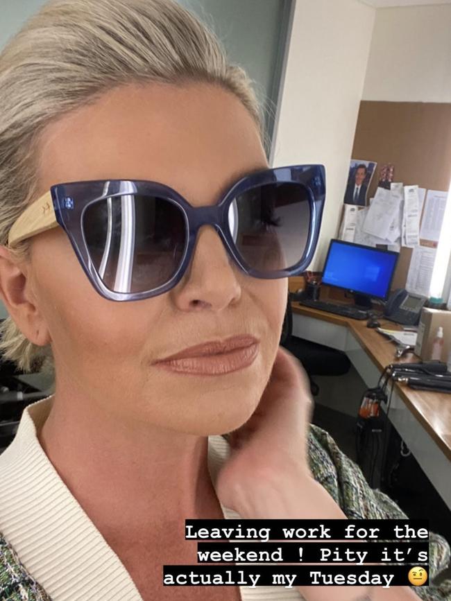 Seven Melbourne news presenter Rebecca Maddern in a social media post wearing sunglasses. Picture: Instagram.