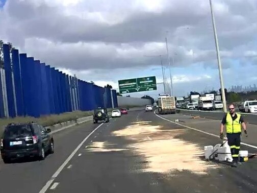 Gross spill closes major freeway lanes