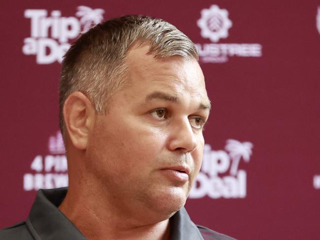 DAILY TELEGRAPH. JANUARY 31, 2023.Pictured at 4 Pines Park in Brookvale today is Manly Sea Eagles Coach Anthony Seibold during a press conference. Picture: Tim Hunter.