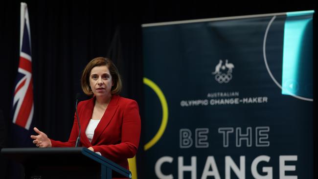 Minister for Sport Anika Wells speaks during the AOC Olympic Changemaker Program at Parliament House