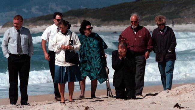 25Feb96. Family of Victoria Cafasso who was murdered in Beaumaris on Tasmania's Eastcoast. Victoria's father (c) died of a heart attack during a memorial service for his daughter. /murder