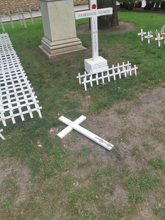 Some crosses were ripped from the ground