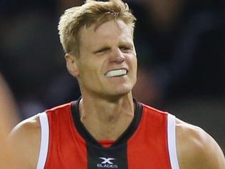 MELBOURNE, AUSTRALIA - APRIL 16:  Nick Riewoldt of the Saints celebrates a goal during the round four AFL match between the Collingwood Magpies and the St Kilda Saints at Etihad Stadium on April 16, 2017 in Melbourne, Australia.  (Photo by Michael Dodge/Getty Images)