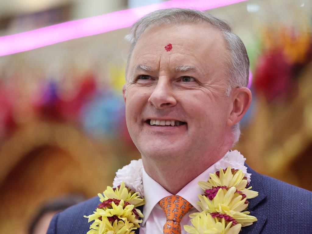 Anthony Albanese at Blacktown’s Shree Swaminarayan Mandir Temple. Picture: David Swift/NCA NewsWire