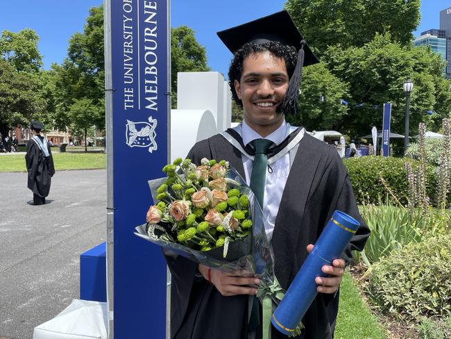 Nikhil Cherukuri graduates with a Bachelor of Commerce at the 2024 University of Melbourne graduations. Picture: Himangi Singh